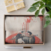 Papier Mousseline Elegant Geisha en Soleil Rouge - Art Japonais Vint (Cadeau)