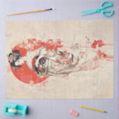 Papier Mousseline Elegant Geisha en Soleil Rouge - Art Japonais Vint (Artisanat)