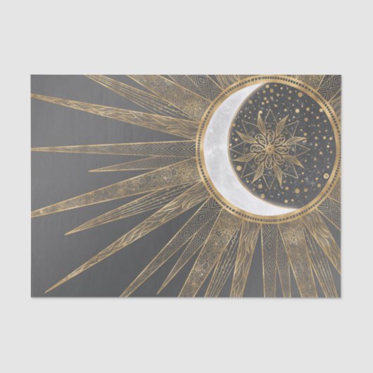 Papier Mousseline Elegant Gold Doodles Sun Moon Mandala Design (Recto)