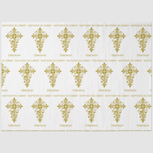 Papier Mousseline Élégant Gold Ornate Cross Baptism