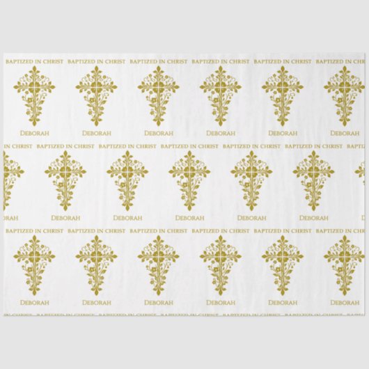 Papier Mousseline Élégant Gold Ornate Cross Baptism (Recto)