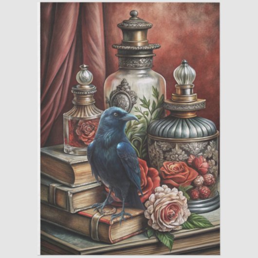 Papier Mousseline Elegant Gothic Floral & Raven Furniture Decoupage (Recto)