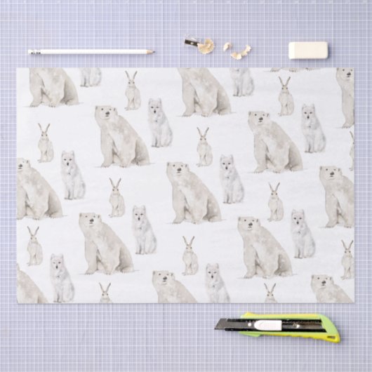 Papier Mousseline Élégant Hiver Arctique Animaux neigeux (Artisanat)