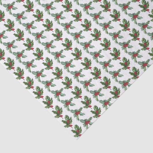 Papier Mousseline Elegant Holly Berries Motif Noël (Détail)