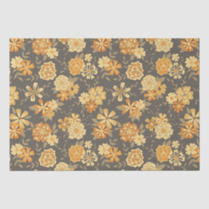 Papier Mousseline Elégant Jaune Orange Fleurs Sur Brown