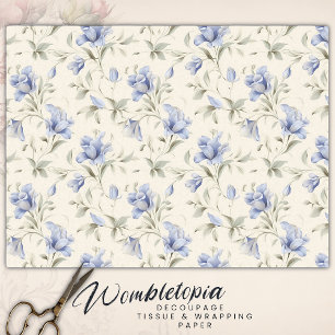 Papier Mousseline Élégant Joli floral bleu sur Découpage crème
