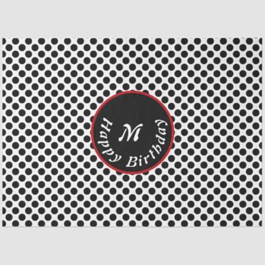 Papier Mousseline Elégant Joyeux Anniversaire Noir Polka Point (Recto)