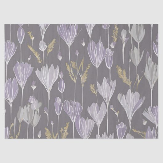 Papier Mousseline Élégant Lavendar Blanc Boho Fleur sauvage Floral (Recto)