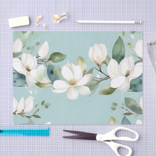 Papier Mousseline Elégant Magnolia et Garland verdoyant (Artisanat)