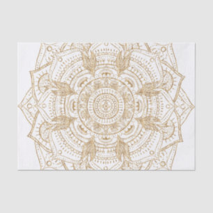 Papier Mousseline Elégant Mandala Blanc & Or Dessiné À La Main