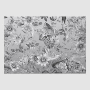 Papier Mousseline Elégant Moderne Vintage Fleurs de Passion Argent G
