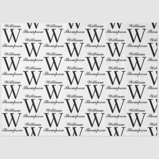 Papier Mousseline Élégant Monogramme de calligraphie noir et blanc (Recto)