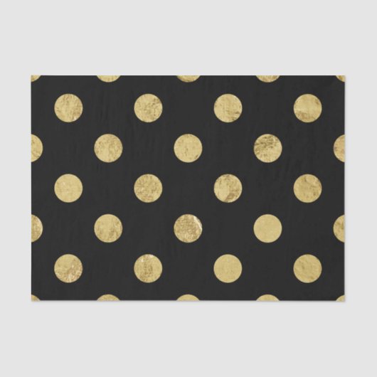 Papier Mousseline Elégant Motif à points Polka Gold Foil - Or et noi (Recto)