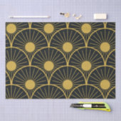Papier Mousseline Elégant Motif Art Déco Gold Sun sur Noir (Artisanat)