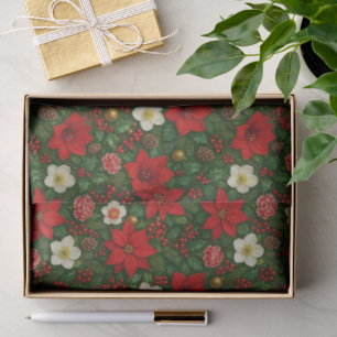 Papier Mousseline Élégant Motif d'art botanique Poinsettia Floral