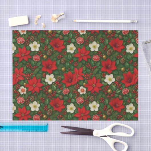 Papier Mousseline Élégant Motif d'art botanique Poinsettia Floral (Artisanat)