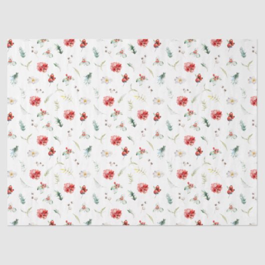 Papier Mousseline Élégant Motif d'hiver Floral (Recto)