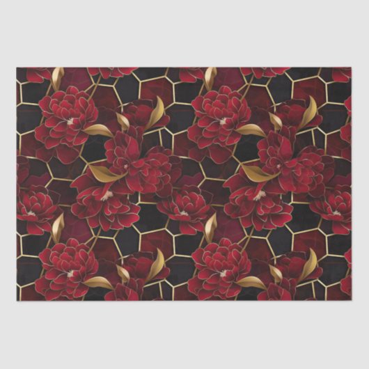 Papier Mousseline Élégant Motif en marbre rouge, noir et or (Recto)