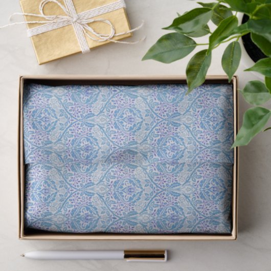 Papier Mousseline Élégant motif floral bleu (Cadeau)