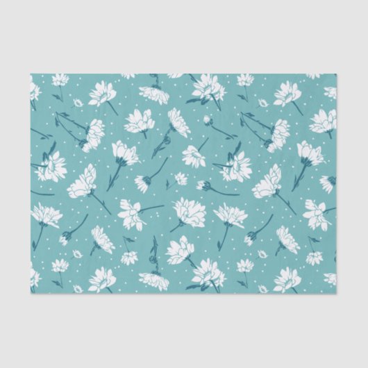 Papier Mousseline Élégant motif floral - Botanique Turquoise et blan (Recto)