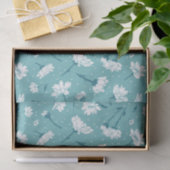Papier Mousseline Élégant motif floral - Botanique Turquoise et blan (Cadeau)