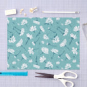 Papier Mousseline Élégant motif floral - Botanique Turquoise et blan (Artisanat)