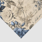 Papier Mousseline Élégant motif floral crème bleue (Détail)