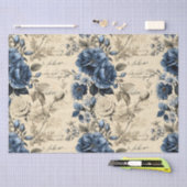 Papier Mousseline Élégant motif floral crème bleue (Artisanat)