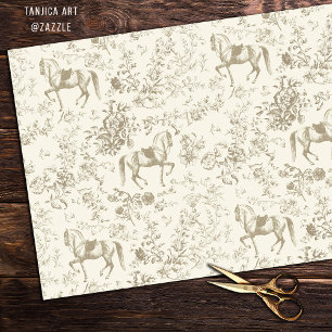 Papier Mousseline Élégant motif floral de cheval beige or vintage