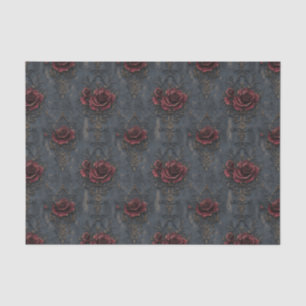 Papier Mousseline Élégant Motif gothique Vintage avec Roses rouges