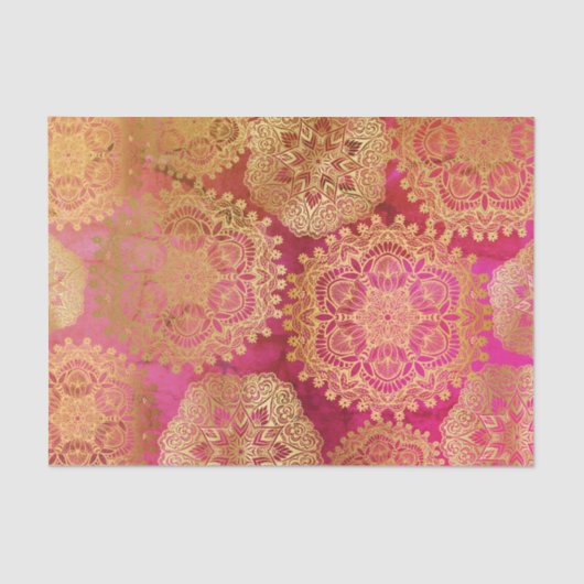 Papier Mousseline Élégant Motif Mandala rouge or (Recto)
