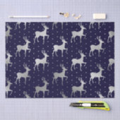 Papier Mousseline Élégant Noël aux rennes Bleu et Argent (Artisanat)