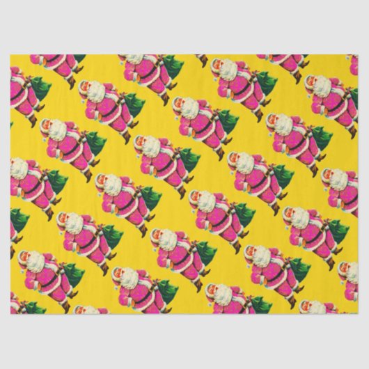 Papier Mousseline Elégant Noël Père Noël rose Vintage (Recto)