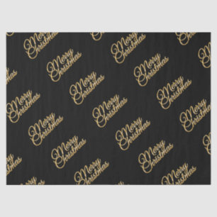 Papier Mousseline Élégant Noir avec or Joyeux Script de Noël