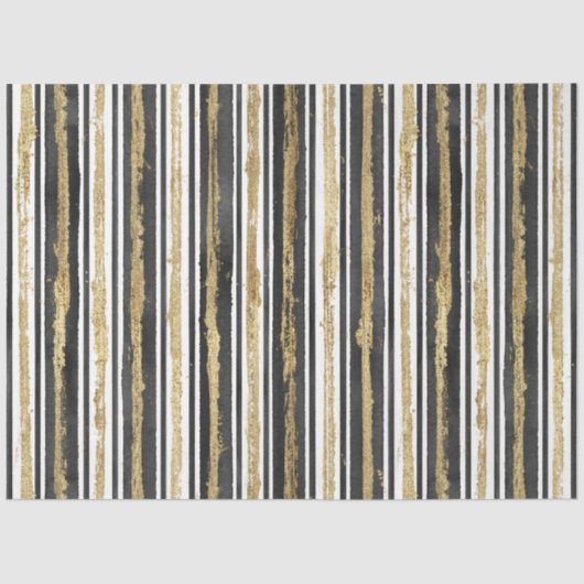 Papier Mousseline Elégant noir blanc Faux Gold Stripes Luxe (Recto)