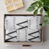 Papier Mousseline Élégant Noir & Blanc Nom Monogramme (Cadeau)