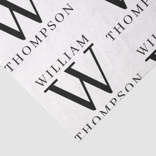 Papier Mousseline Élégant Noir & Blanc Nom Monogramme (Détail)