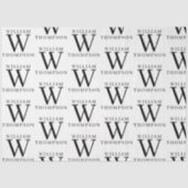 Papier Mousseline Élégant Noir & Blanc Nom Monogramme (Recto)