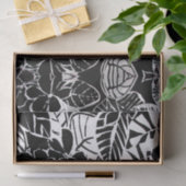 Papier Mousseline Elégant noir & blanc stylisé Fleurs & Foliage (Cadeau)