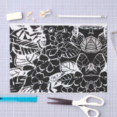 Papier Mousseline Elégant noir & blanc stylisé Fleurs & Foliage (Artisanat)