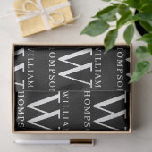 Papier Mousseline Élégant noir et blanc Nom monogramme initial (Cadeau)