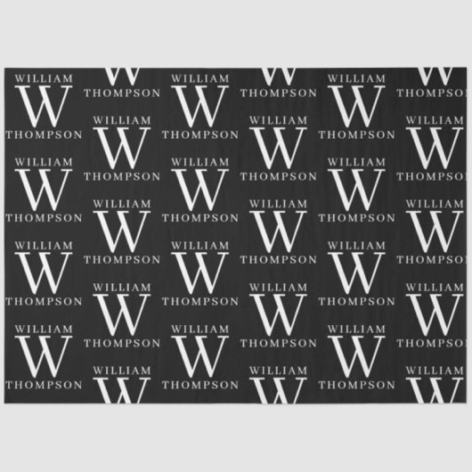 Papier Mousseline Élégant noir et blanc Nom monogramme initial (Recto)