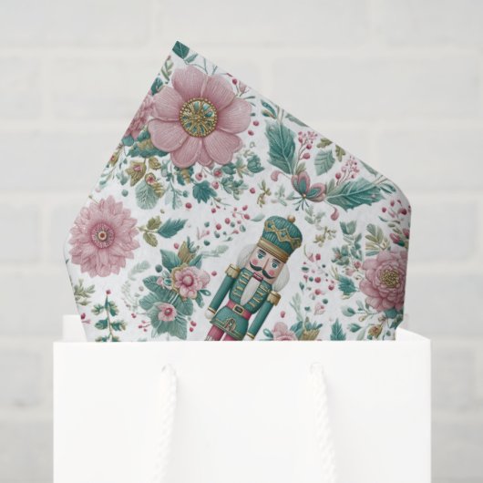 Papier Mousseline Elegant Nutcracker & Flowers Print (Sac cadeau)