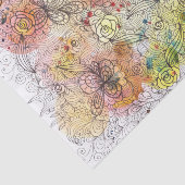 Papier Mousseline Elégant Ombre aquarelle et Doodle floral d'encre (Détail)