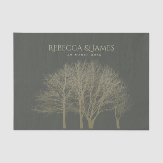 PAPIER MOUSSELINE ÉLÉGANT OR GRIS AUTOMNE ARBRES MONOGRAMME (Recto)