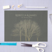 PAPIER MOUSSELINE ÉLÉGANT OR GRIS AUTOMNE ARBRES MONOGRAMME (Artisanat)