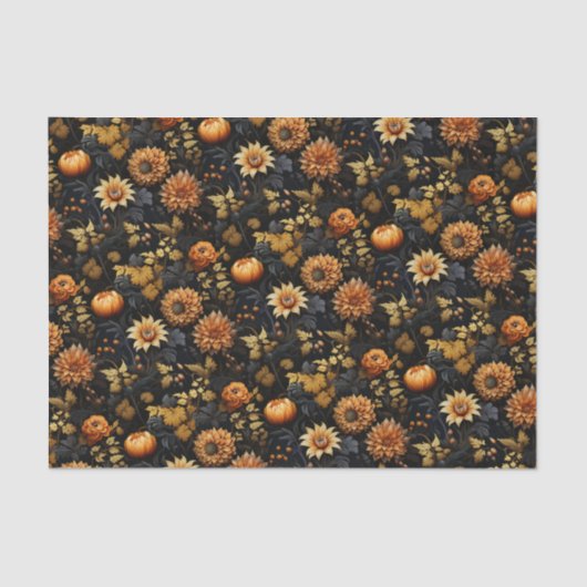 Papier Mousseline Élégant Orange Black Fall Floral (Recto)