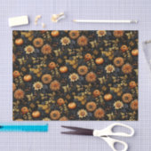 Papier Mousseline Élégant Orange Black Fall Floral (Artisanat)