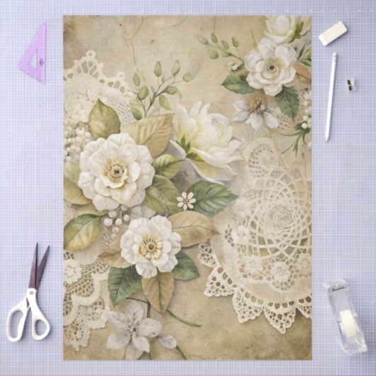 Papier Mousseline Élégant papier de fond floral blanc (Artisanat)