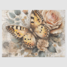 Élégant papillon floral rustique Vintage Découpage